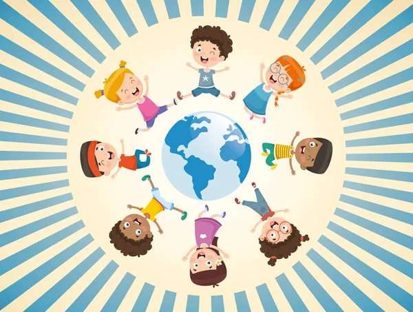 Vektoros Illusztráció Gyerekek Játszanak Világ Minden Tájáról — Stock Vector