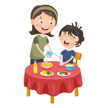 Vector Illustration Of Mother Prepare Breakfast For Kid clipart