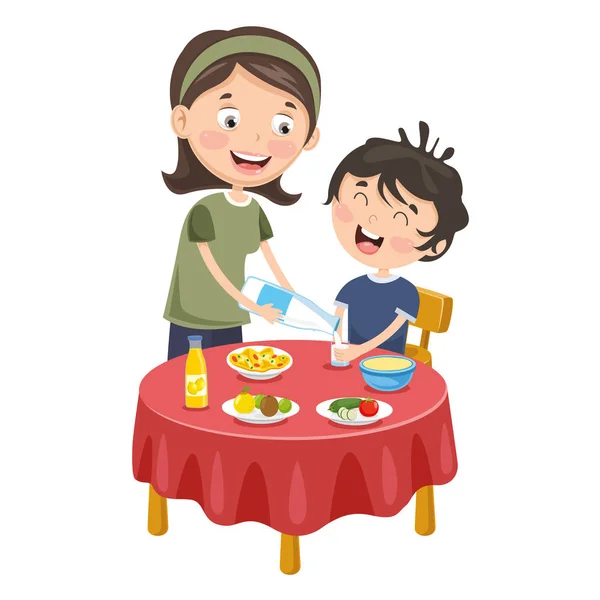 Vector Illustration Mother Prepare Breakfast Kid — Stock Vector