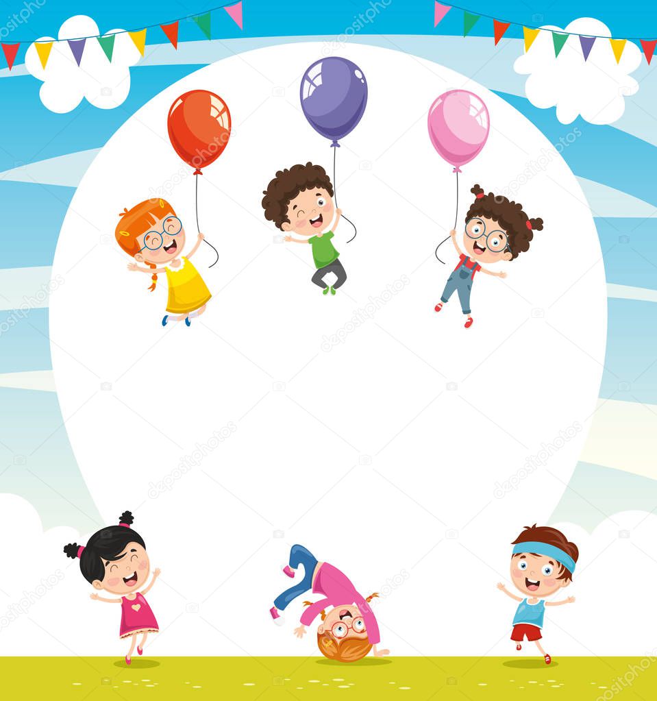 Vector Illustration Of Children With Balloon