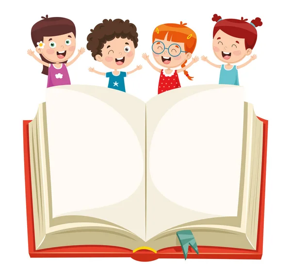 Vector Illustration Kids Showing Open Book — Stock Vector