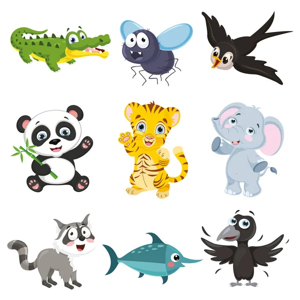 Vector Illustration Cartoon Animals Collection — Stock Vector