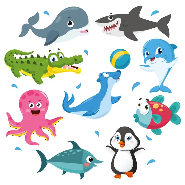 Vektorová Ilustrace Mořských Živočichů — Stockový vektor