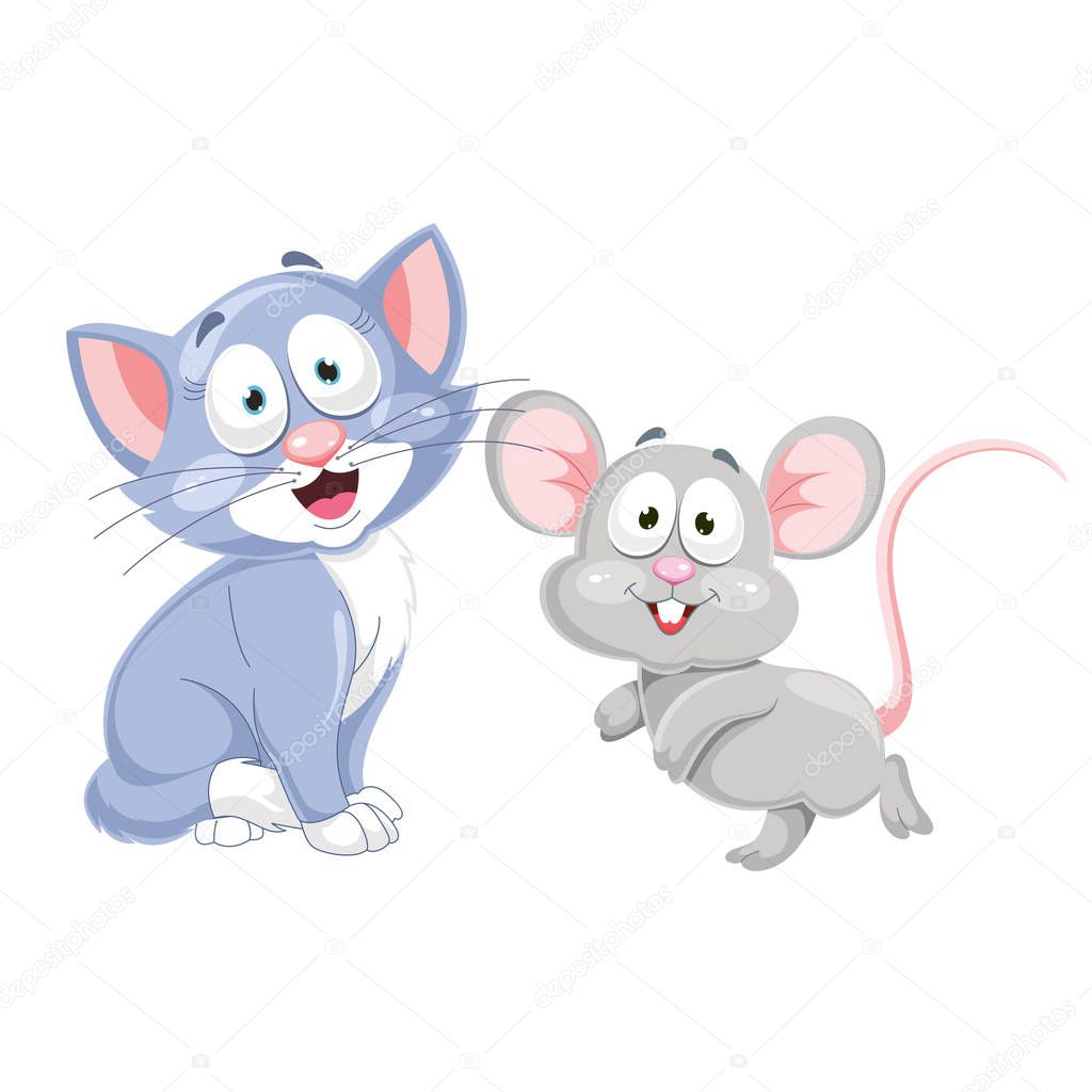 Vector Illustration Of Cartoon Cat And Mouse