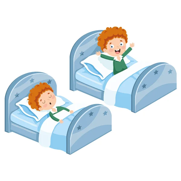 Vector Illustration Kid Sleeping Waking — Stock Vector