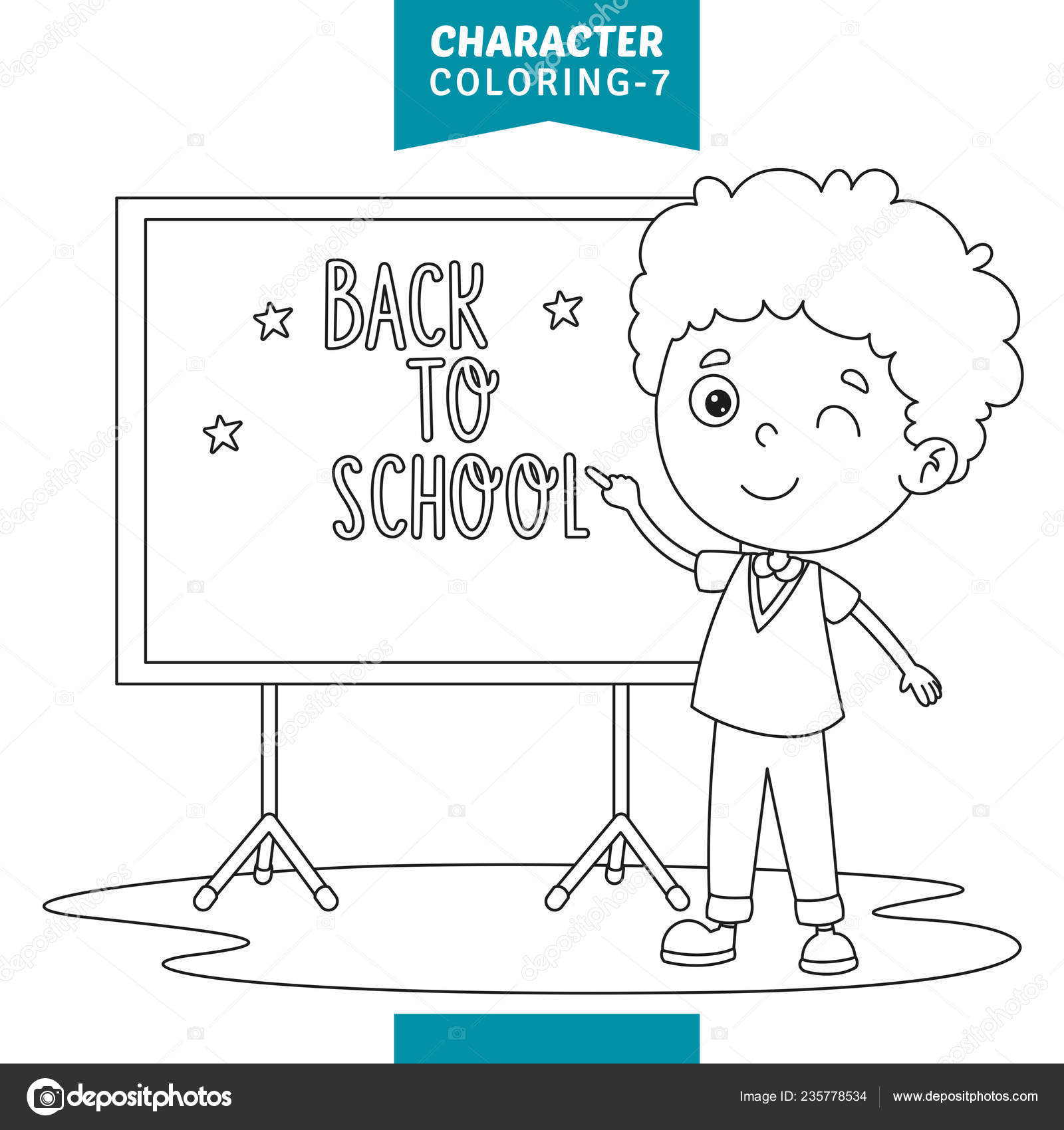 picture Niños Estudiando Para Colorear vector ilustracion de caracter para colorear pagina 235778534