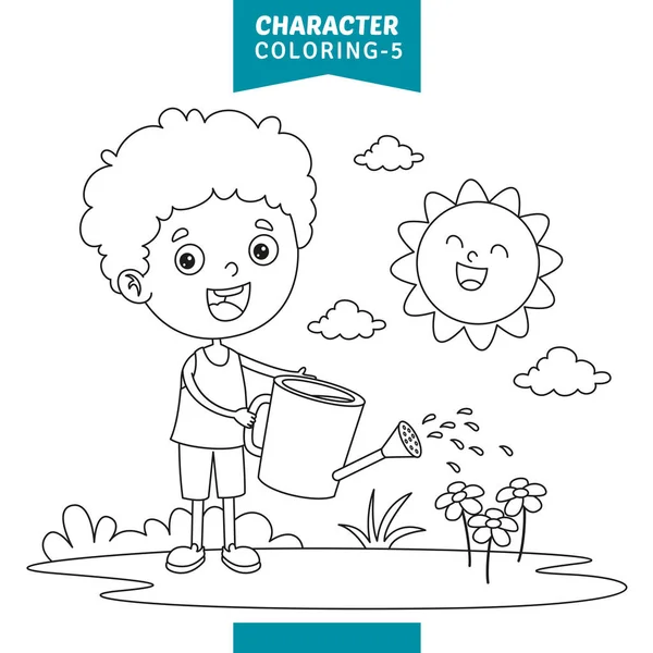 Vector Illustration Character Coloring Page — Stock Vector