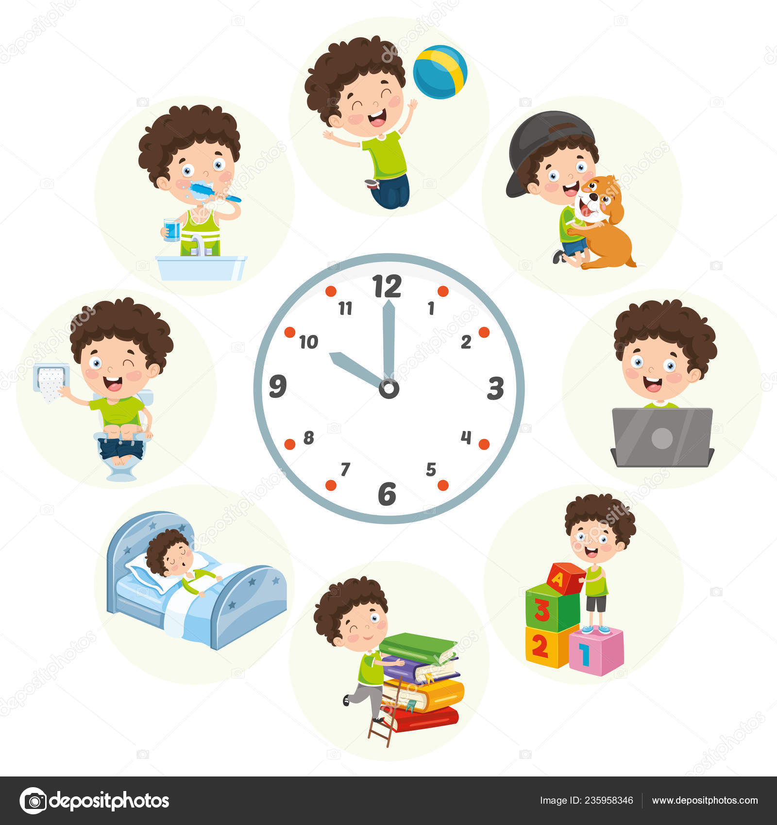 Ilustracion Vectorial Las Actividades Rutinarias Diarias Los Ninos Vector de stock 235958346 de yusufdemirci