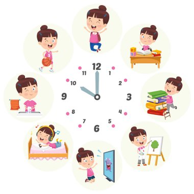 Vektör çizim çocuklar günlük rutin faaliyetleri