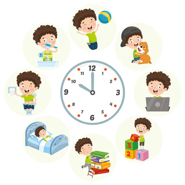 Vektör çizim çocuklar günlük rutin faaliyetleri