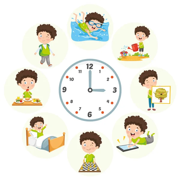 Vektör çizim çocuklar günlük rutin faaliyetleri