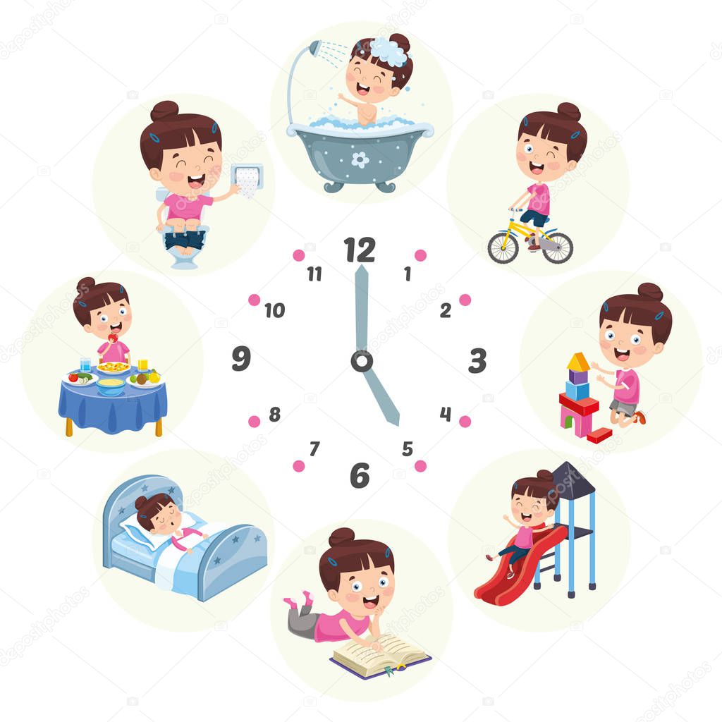 Vector Illustration Of Kids Daily Routine Activities