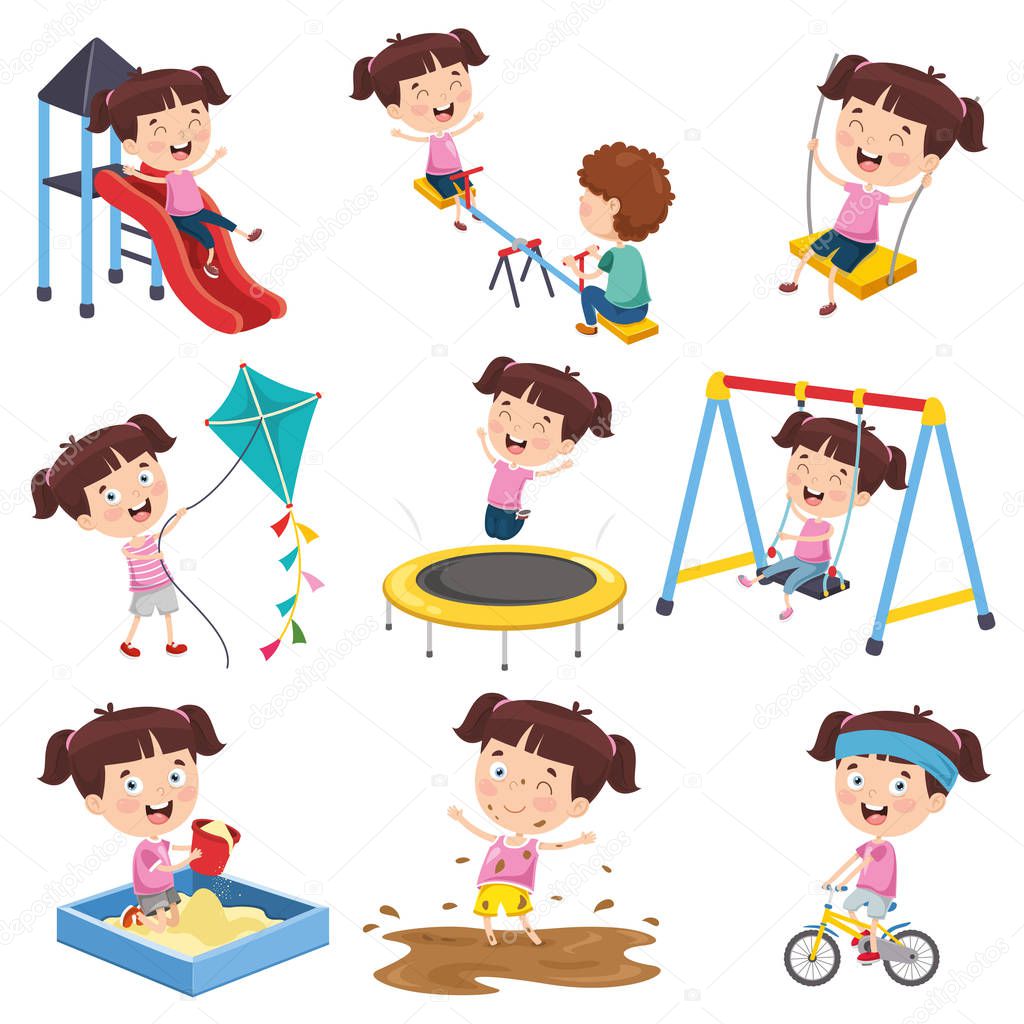 Vector Illustration Of Cartoon Girl Doing Various Activities