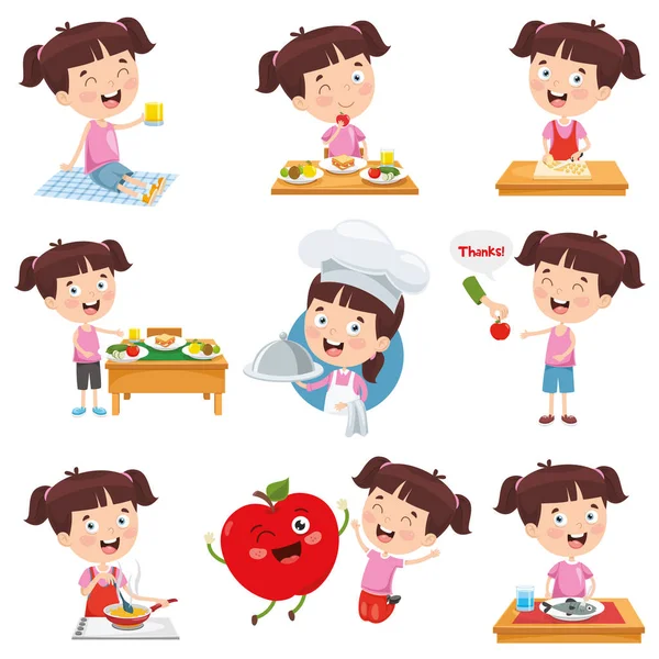 Vector Illustration of Cartoon Girl Doing Various Activities — стоковая иллюстрация Vector Illustration Cartoon Girl Doing Various Activities Векторная Графика