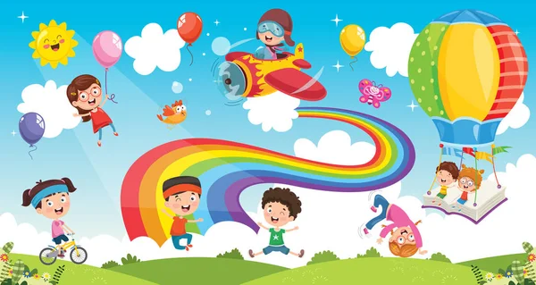 Vector Illustration Rainbow Children — Stock Vector