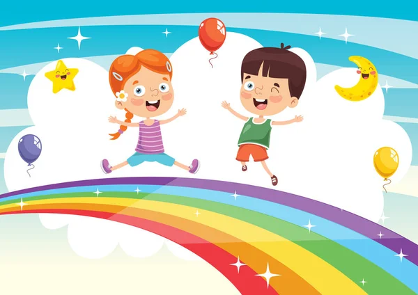 Ilustración Vectorial Niños Arco Iris — Vector de stock