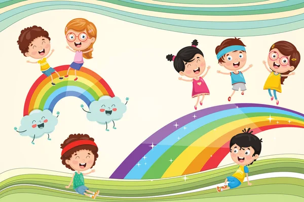 Ilustração Vetorial Crianças Arco Íris — Vetor de Stock