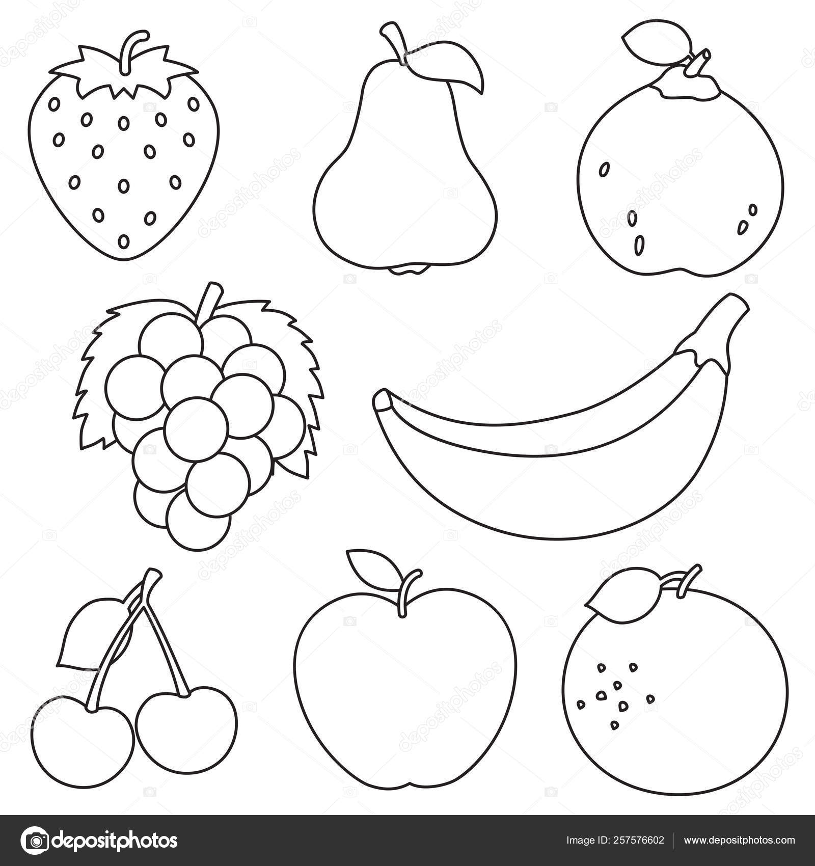 Frutas para colorear imágenes de stock de arte vectorial | Depositphotos