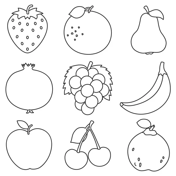 Ilustração Vetorial Frutas Colorir Página — Vetor de Stock