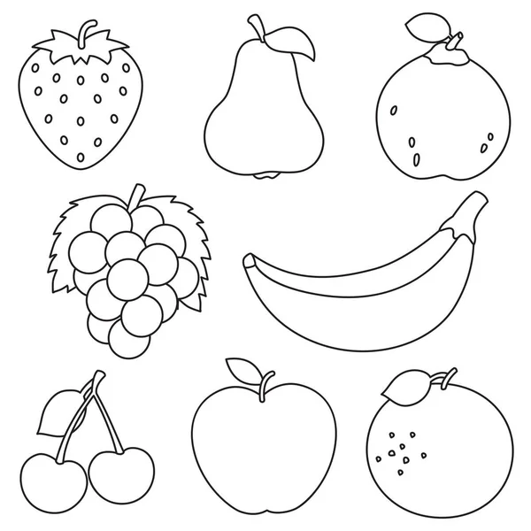 Vector Illustration Fruit Coloring Page - Stok Vektor