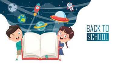 Okula Dönüş Çocukların Vektör İllüstrasyonu