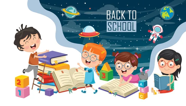 Ilustración Vectorial Los Niños Vuelta Escuela — Vector de stock