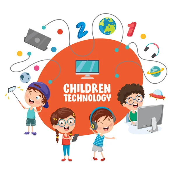 Vector Εικονογράφηση Της Τεχνολογίας Παιδιά — Διανυσματικό Αρχείο