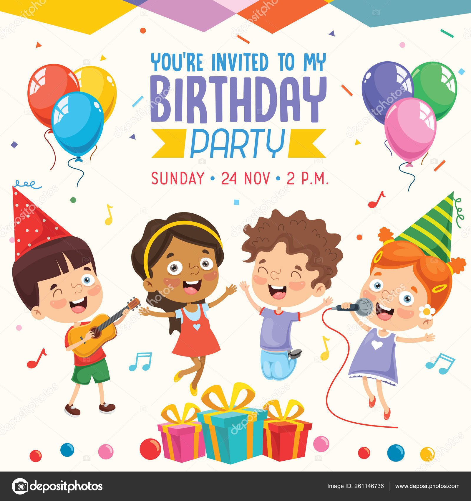 Modèle De Carte D'invitation Anniversaire Pour La Fête Des Enfants  Illustration de Vecteur - Illustration du enfants, guirlande: 247108530