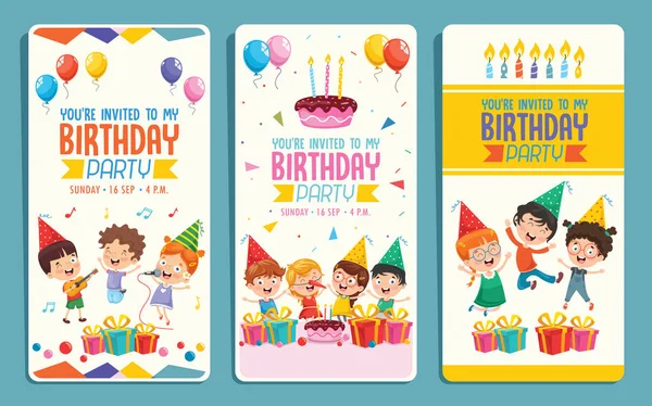 Vektor Illustration Der Kinder Geburtstagsparty Einladungskarte Design — Stockvektor