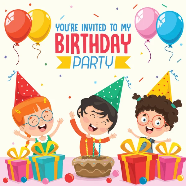Vector Illusztráció Gyermekek Születésnapi Party Meghívó Kártya Tervezés — Stock Vector