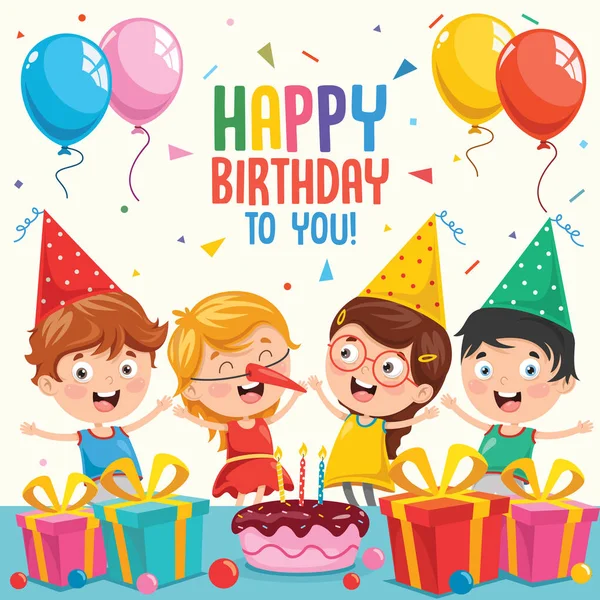 Vector Illustratie Van Kinderen Birthday Party Uitnodiging Kaart Ontwerp — Stockvector