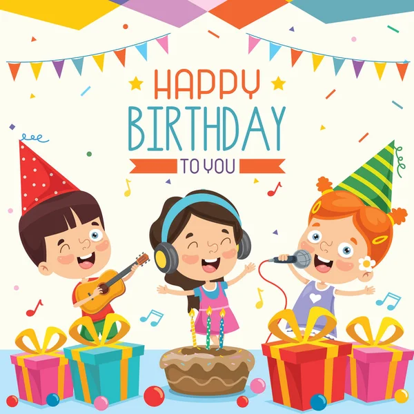 Vector Illustration Children Birthday Party Invitation Card Design — Stock Vector