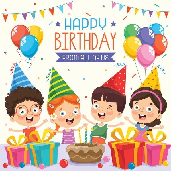 Vector Illustration Children Birthday Party Invitation Card Design — Stock Vector