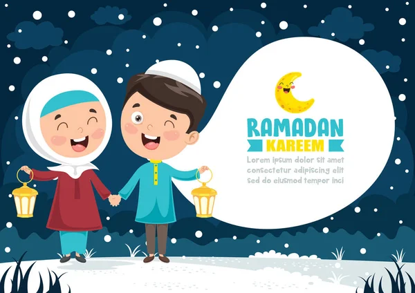 Vektorillustration Muslimischer Kinder Die Ramadan Feiern — Stockvektor