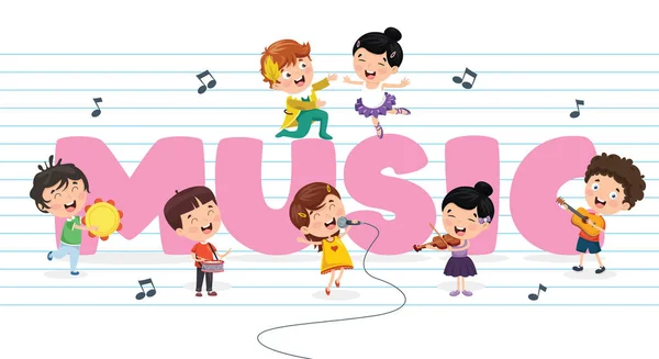 Vector Ilustración Los Niños Fondo Música — Archivo Imágenes Vectoriales