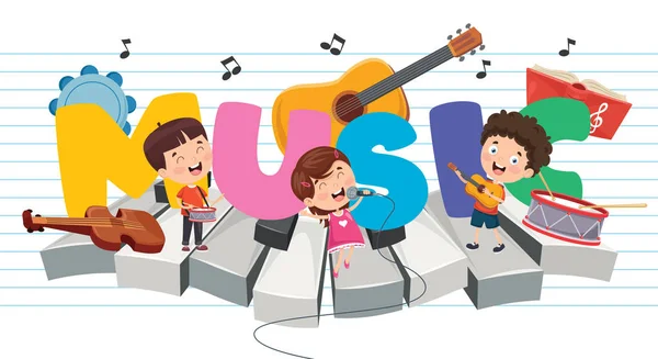 Vector Ilustración Los Niños Fondo Música — Vector de stock