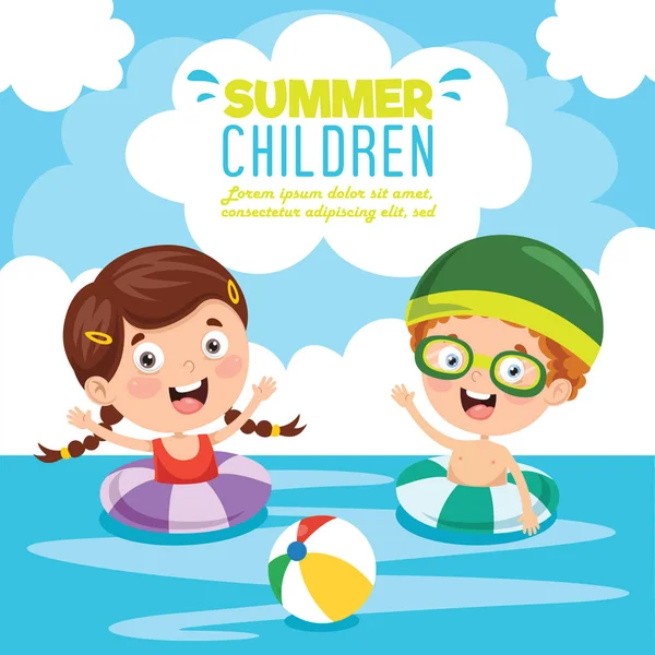 Ilustración Vectorial Niños Verano — Vector de stock