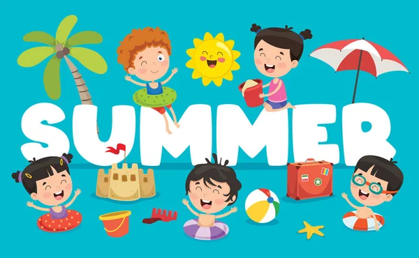 Ilustración Vectorial Niños Verano — Archivo Imágenes Vectoriales