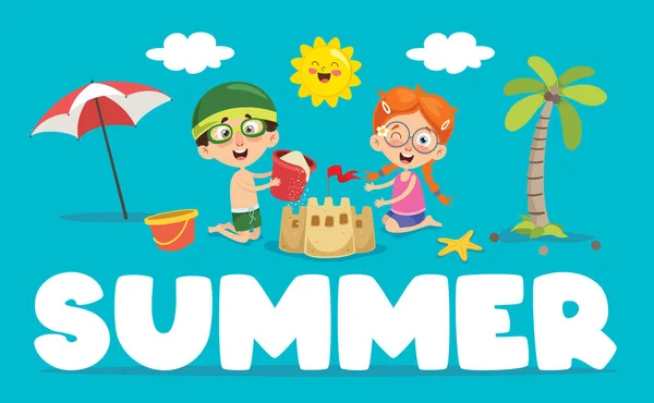 Vector Illustration Summer Children - Stok Vektor