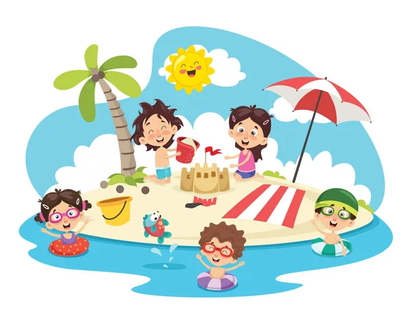 Ilustración Vectorial Niños Verano — Vector de stock