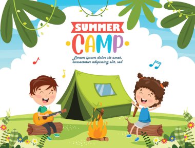 vektör çizim çocuklar yaz kampı