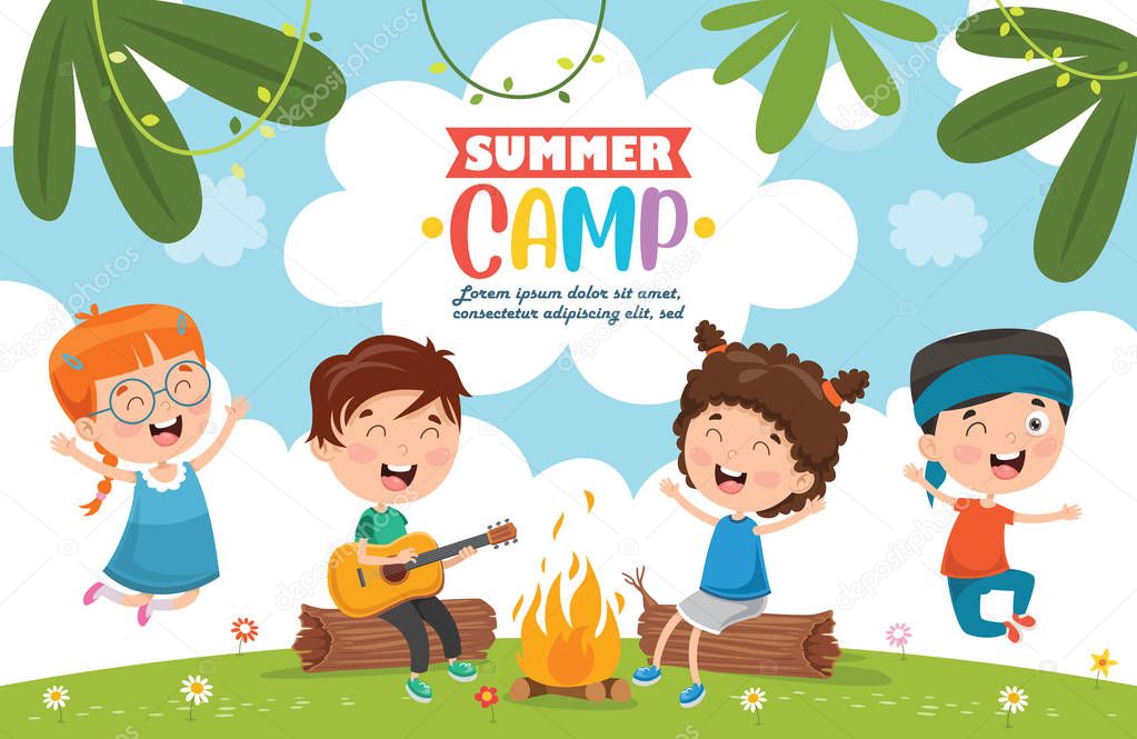 Vector Illustration Of Kids Summer Camp