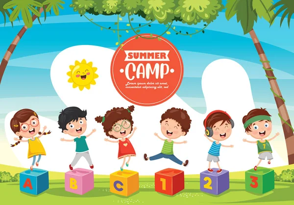 Vector Ilustración Campamento Verano Para Niños — Archivo Imágenes Vectoriales