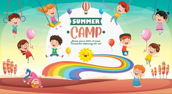 Vector Illustration Kids Summer Camp — Stock Vector