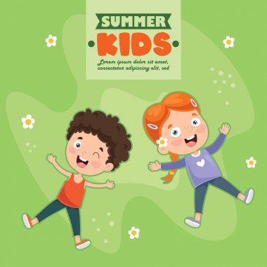 Çimenler Üzerinde Yatan Çocukların Vektör Çizimi