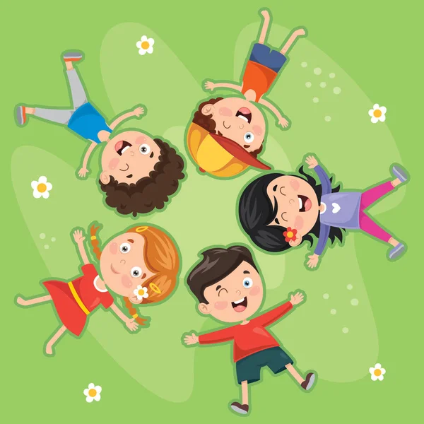 Vector Illustration Children Lying Grass — Stock Vector