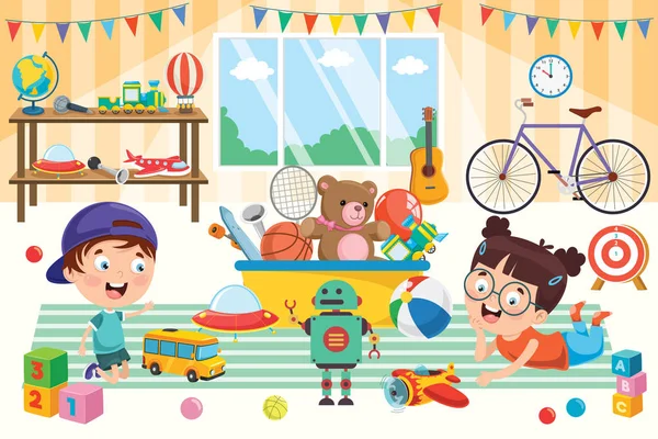 Happy Children Playing Toys — Stock Vector