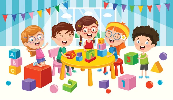 Счастливые Дети Играющие Игрушками — стоковый вектор