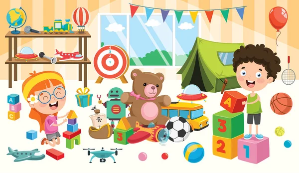 Glückliche Kinder Die Mit Spielzeug Spielen — Stockvektor