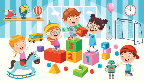 Glückliche Kinder Die Mit Spielzeug Spielen — Stockvektor